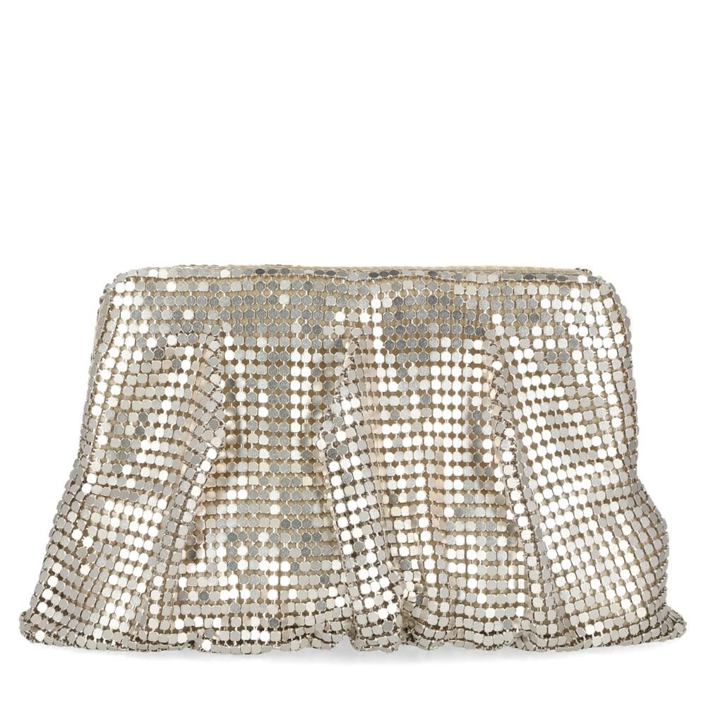 Jessica McClintock Gold Clutch with Shimmery Sequins and Soft Gathered Shape